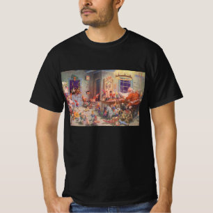 T-shirts Natal Antigo, Papai Noel com Oficina de Elfos