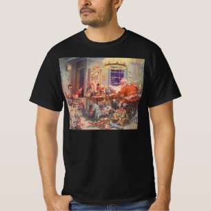 T-shirts Natal Antigo, Papai Noel com Oficina dos Elfos