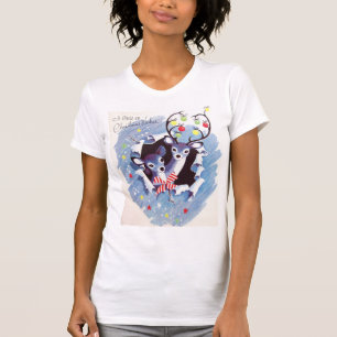 T-shirts Natal azul da rena do vintage doce super