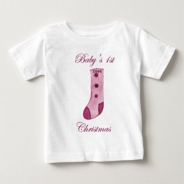 T-shirts Natal de 1rua de Bebê de Balança Rosa (Frente)