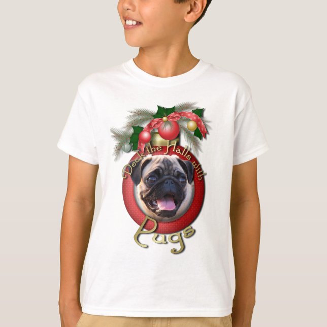 T-shirts Natal - Deck the Halls - Pugs (Frente)