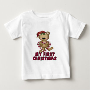 T-shirts Natal do bebê do bastão do urso & de doces o