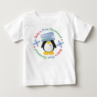 T-shirts Natal do bebê do pinguim do floco de neve o