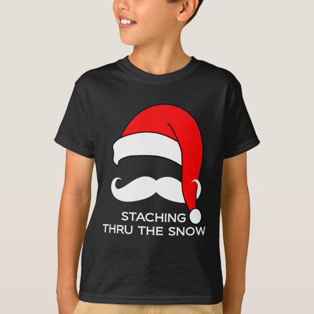 T-shirts Natal do bigode - Staching através da neve (Frente)