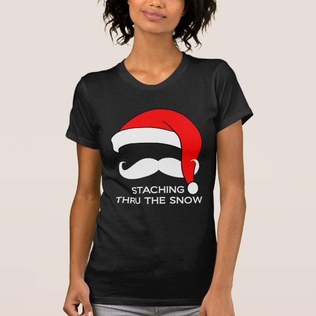 T-shirts Natal do bigode - Staching através da neve (Frente)