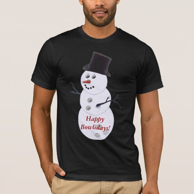 T-shirts Natal do boneco de neve da bola de boliche (Frente)
