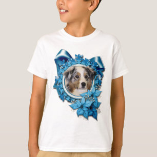 T-shirts Natal - floco de neve azul - pastor australiano