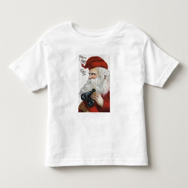 T-shirts Natal GreetingSanta com binóculos (Frente)