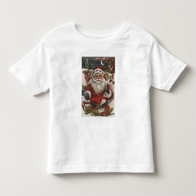 T-shirts Natal GreetingSanta com cervos e miúdos (Frente)