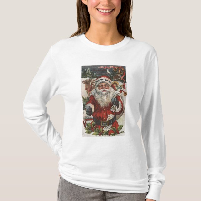 T-shirts Natal GreetingSanta com cervos e miúdos (Frente)