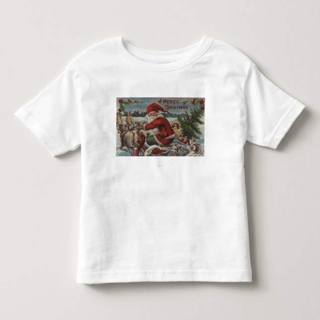 T-shirts Natal GreetingSanta no trenó (Frente)