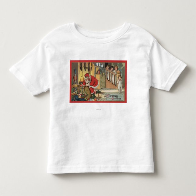 T-shirts Natal GreetingSanta que retira presentes (Frente)