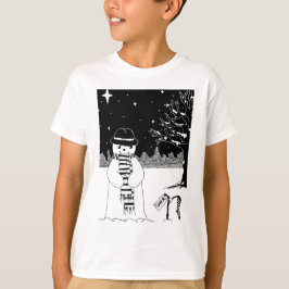 T-shirts Natal preto & branco do boneco de neve bonito da