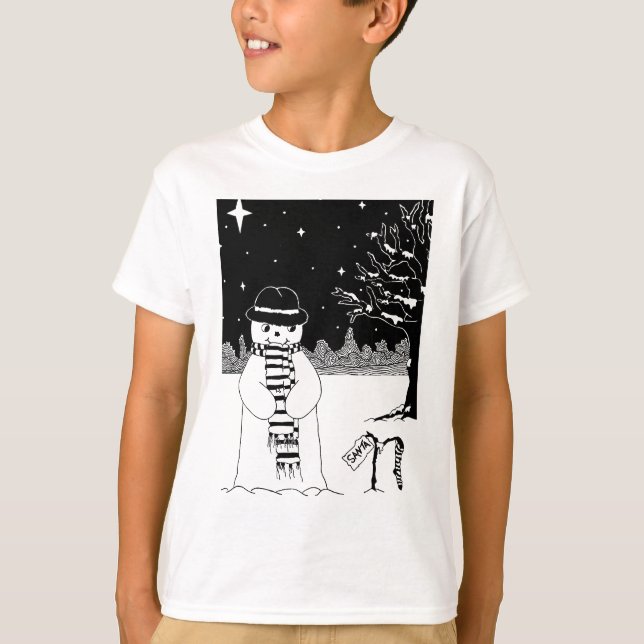 T-shirts Natal preto & branco do boneco de neve bonito da (Frente)