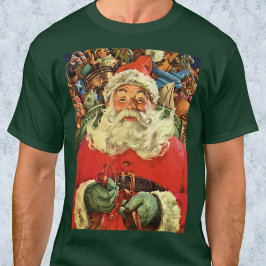 T-shirts Natal vintage Papai Noel em Sleigh com Brinquedos