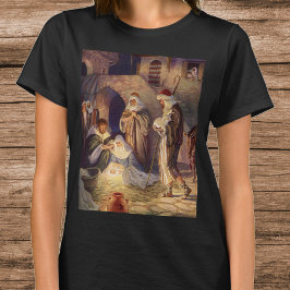 T-shirts Natividade Natalina Vintage, 3 Pastores e Jesus