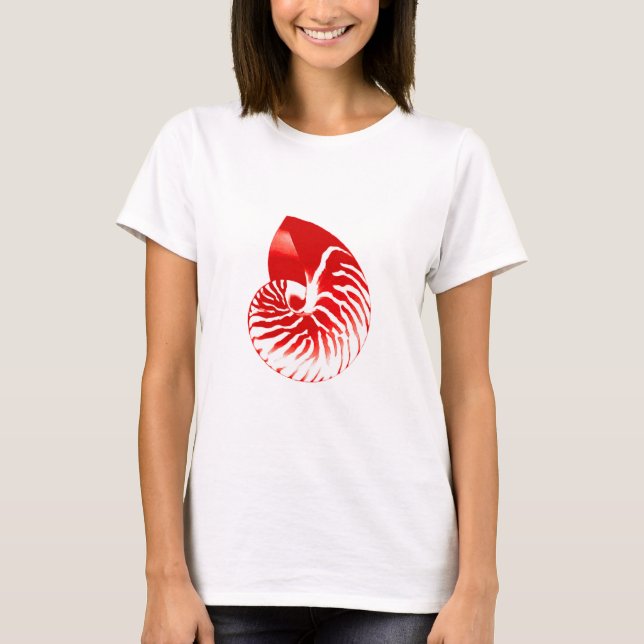 T-shirts Nautilus shell - vermelho escuro e branco (Frente)
