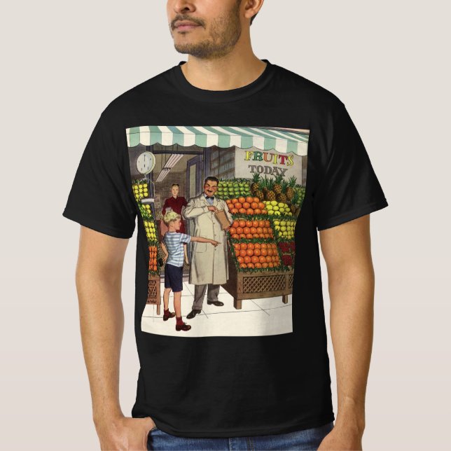 T-shirts Negócios Antigos, Banca de Frutas com Merceeiro e  (Frente)