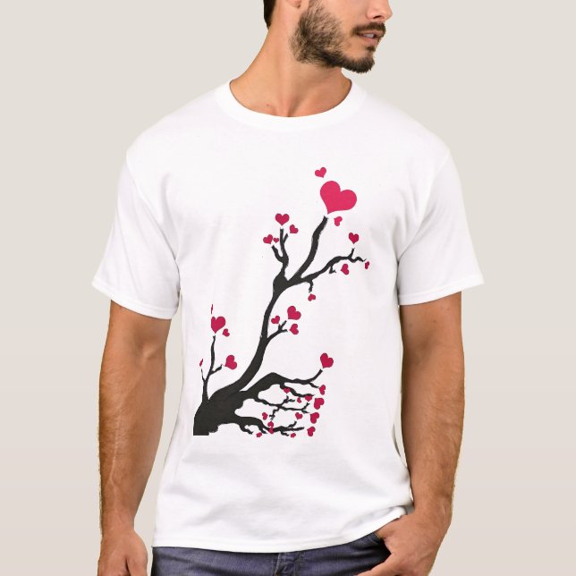 T-shirts negro da árvore cardíaca (Frente)