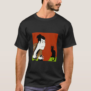 T-shirts Neko, gato preto e samurai