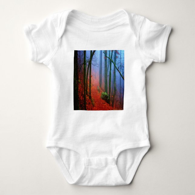 T-shirts Nevoeiro azul de outono de floresta pintada (Frente)