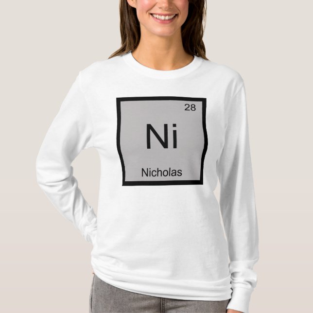 T-shirts Nicholas Nome Elemento Químico Tabela Periódica (Frente)