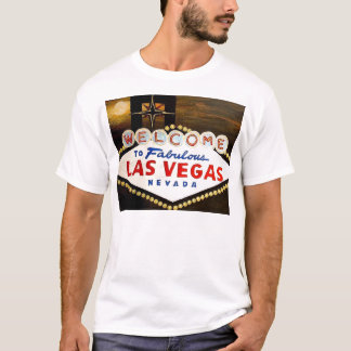 T-shirts Nighttime famoso do sinal de Las Vegas - lua sobre
