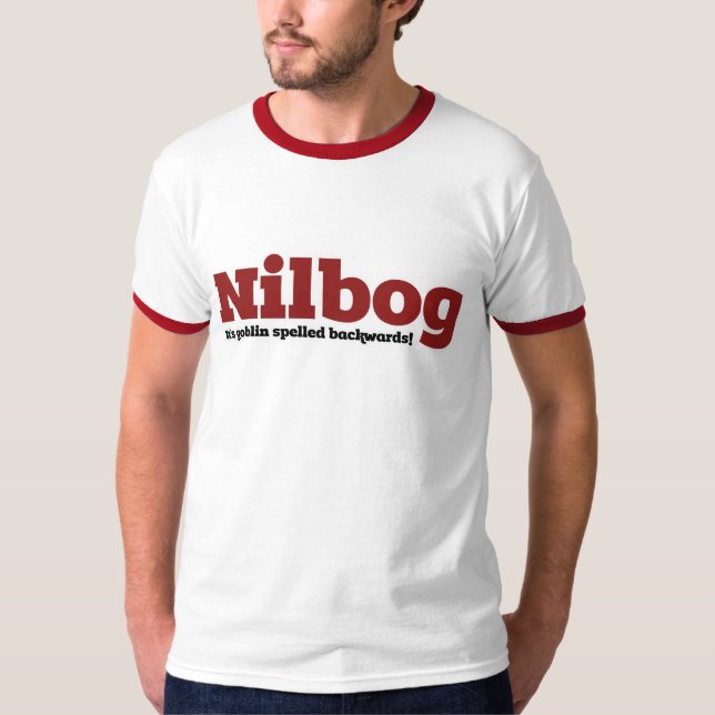 T-shirts Nilbog, é um goblin escrito para trás (Frente)
