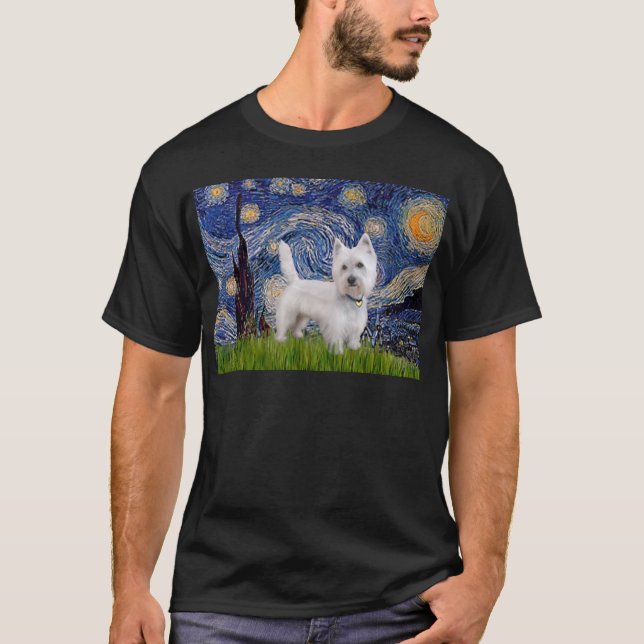 T-shirts Noite Estrelada - Westie 10 (L) (Frente)