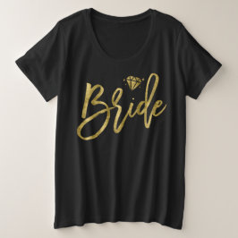 T-shirts Noiva de tamanho V-Neck Faux Dourado Brilliant Bla