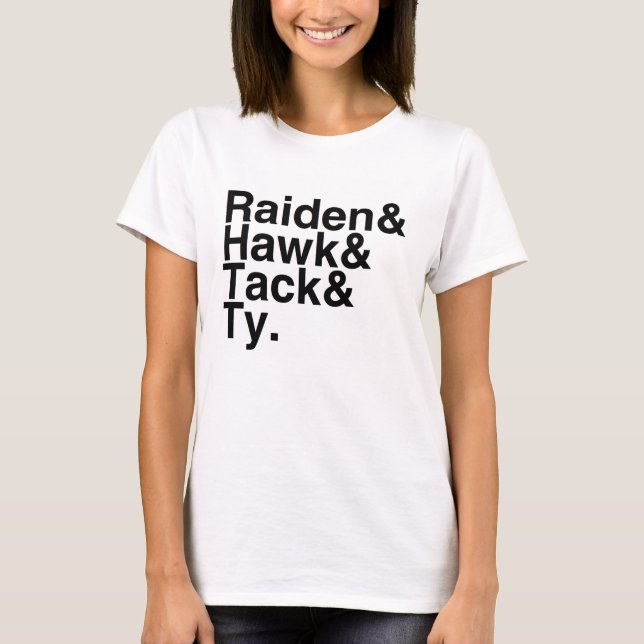 T-shirts Noivo Raiden do livro, falcão, aderência, Ty (Frente)
