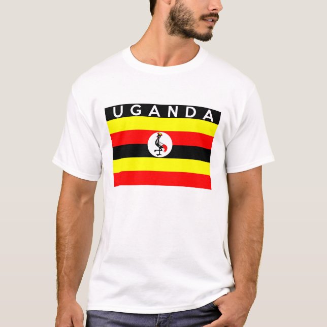 T-shirts nome do texto do país da bandeira de uganda (Frente)