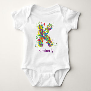 T-shirts Nome Floral Do Alfabeto Bebê (Monograma K)