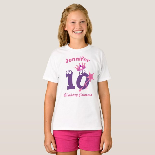 T-shirts Nome Personalizado e Princesa de Aniversário da Id (Frente Completa)