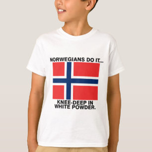 T-shirts Noruegueses Fazem... Até os Joelhos em Pó Branco