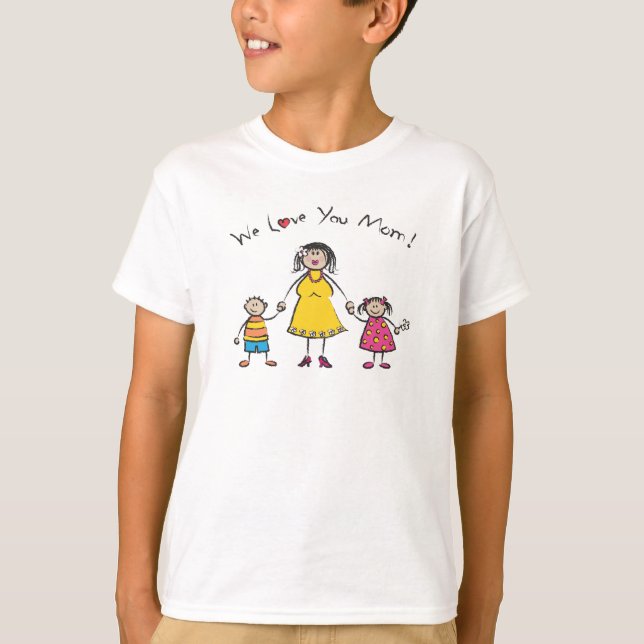 T-shirts Nós Te Amo Mãe Família Cartoon Feliz Dia de as mãe (Frente)