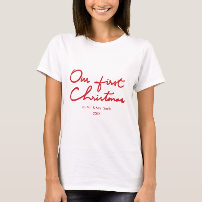 T-shirts Nosso Primeiro Natal como Sr. e Sra. | Novamente (Frente)