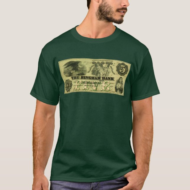 T-shirts Nota de 5 Dólares de Hingham Massachusetts, 1860 (Frente)