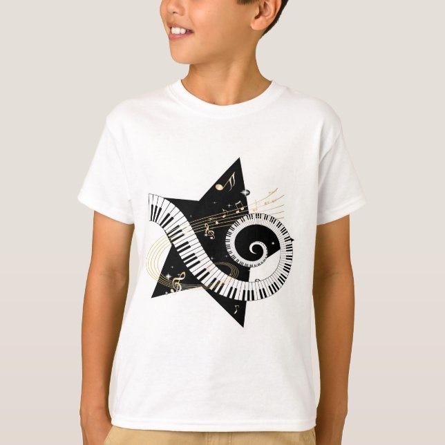 T-shirts Notas musicais do ouro da estrela (Frente)