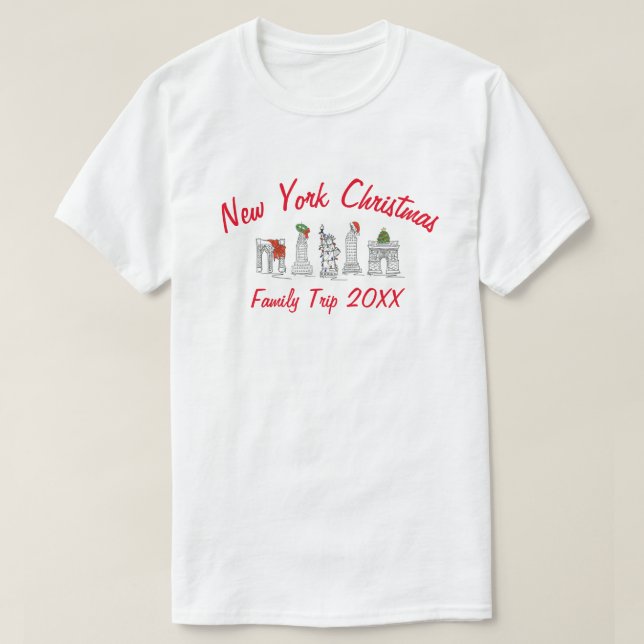 T-shirts Nova Iorque Natal Férias de Viagem da Família NYC (Frente do Design)