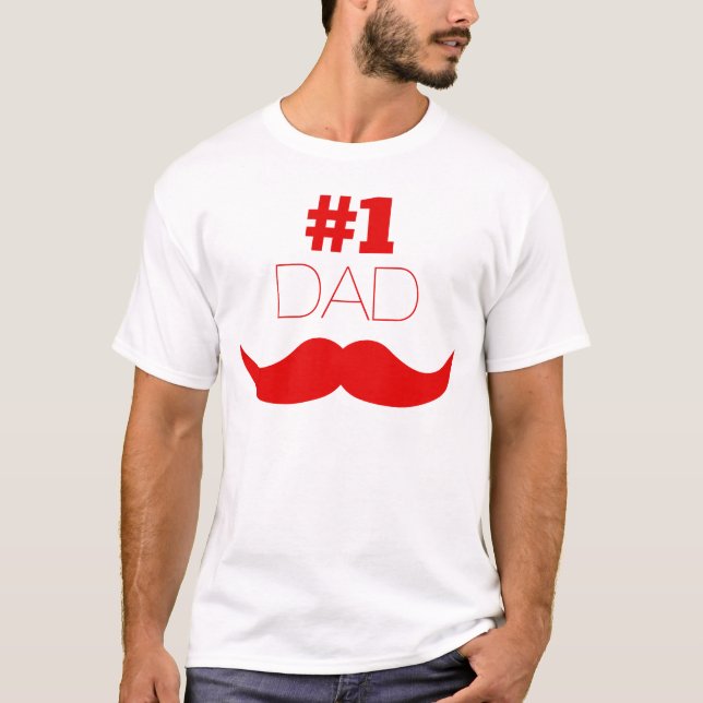 T-shirts Número 1 - Pai Red Mustache - Número um (Frente)