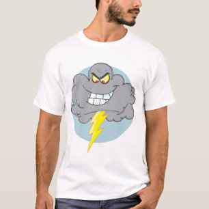 T-shirts Nuvem Negra Branca De Cartoon Com Um Relâmpago