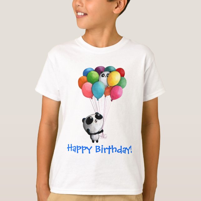 T-shirts O aniversário Balloons o urso de panda (Frente)