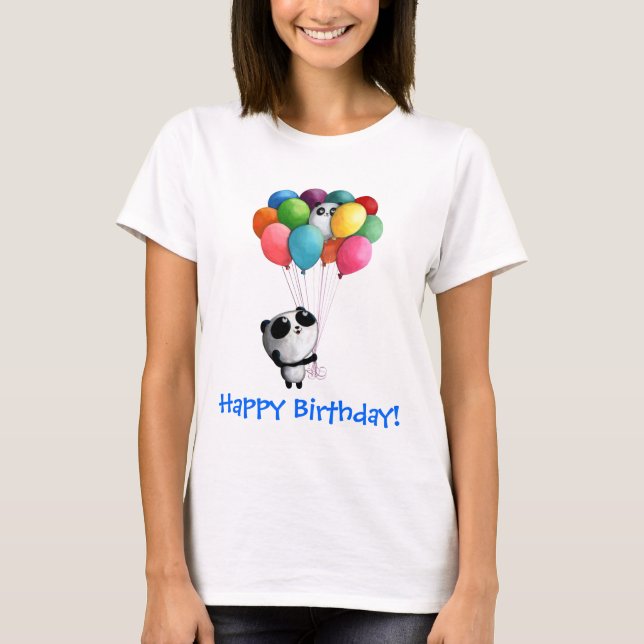 T-shirts O aniversário Balloons o urso de panda (Frente)