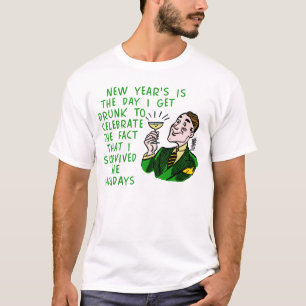 T-shirts O ano novo engraçado do homem retro do bebendo co