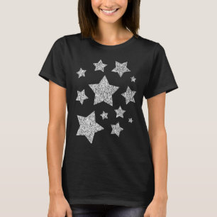 T-shirts O brilho da prata brilha as estrelas brancas preta