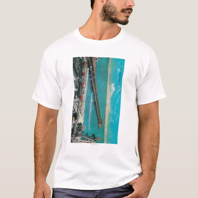 T-shirts O cais e a praia e a Long Beach (Frente)
