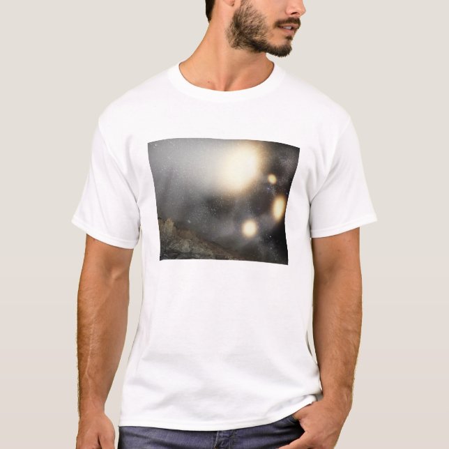 T-shirts O céu noturno foi visto de um hipotético avião (Frente)