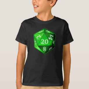 T-shirts O D&D ESMERALDA verde e branco de d20 morre