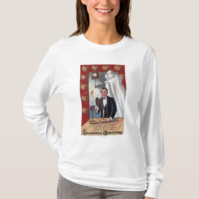 T-shirts O Dia das Bruxas GreetingMan e fantasma (Frente)